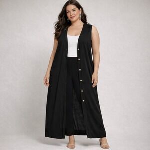 H&M Black Button-Front Maxi Cardigan Duster | XXL | Oversized Fit